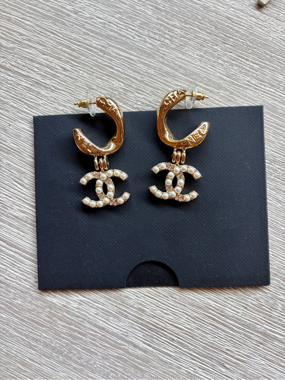 Authentic CHANEL Gold-Tone Pearl CC Drop Earrings